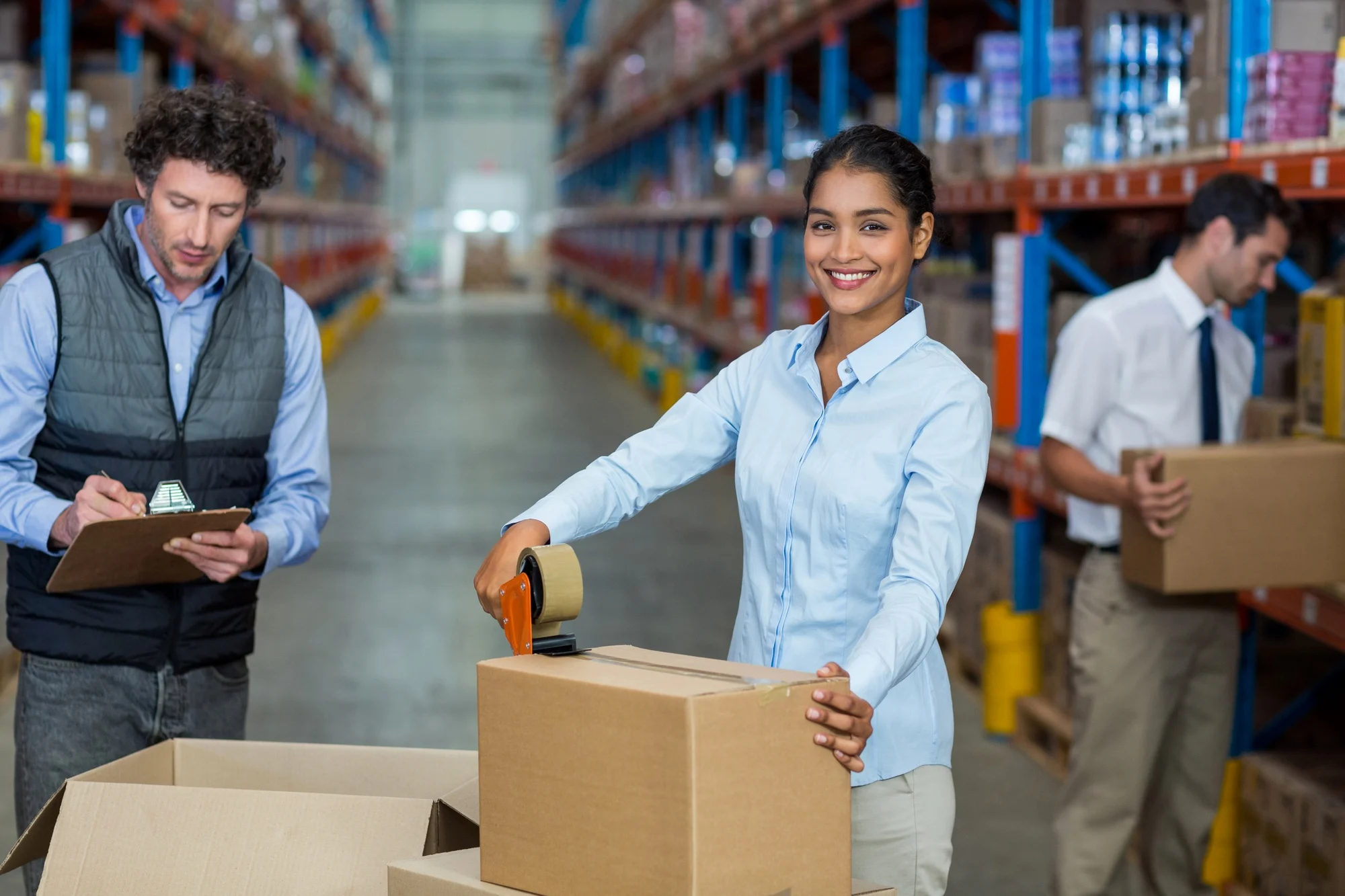Warehouse workers preparing a shipment